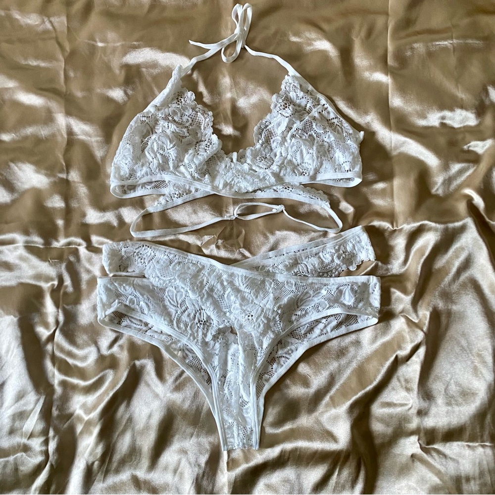 Women Sexy Lingerie Sleepwear Underwear Nightwear Lace Bra Set White Size XL